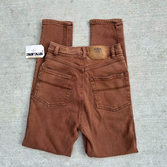 Vintage 90s Route 66 Jeanswear Stretch Brown Highwaisted Straight Leg Denim - Picture 1 of 13